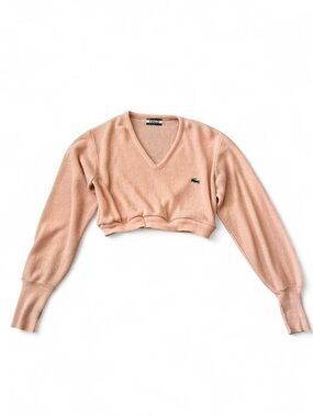 Lacoste V-Neck Sweater in Blush Pink Knit